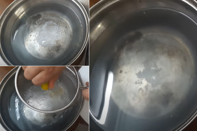Cho muối và nước cốt chanh vào thau nước để tạo thành dung dịch nước ngâm hoa chuối. Ảnh: Internet